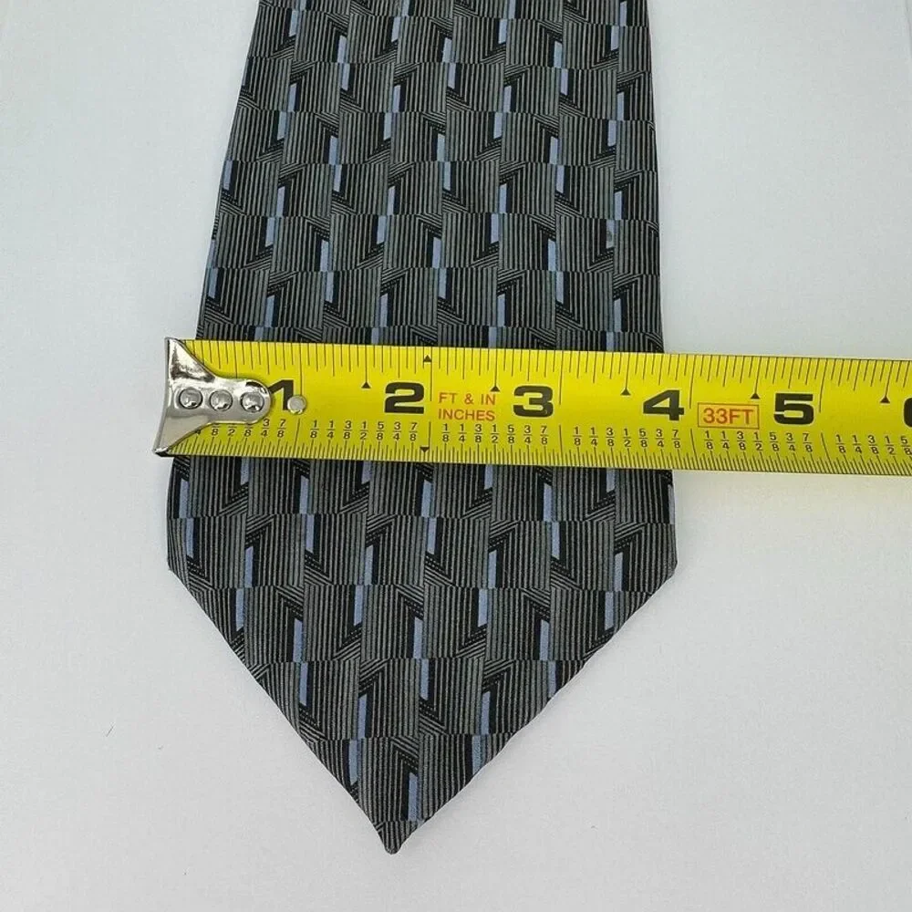 Jhane Barnes Neck Tie Silk Geometric Blue Gray Mens‎ Office Work